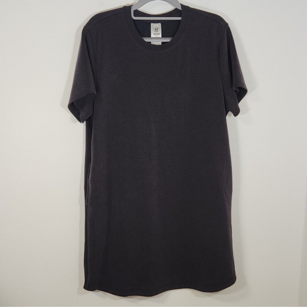 Women's Scuba T-Shirt Dress L Black Knit Crew Neck Pockets Stretch LARGE